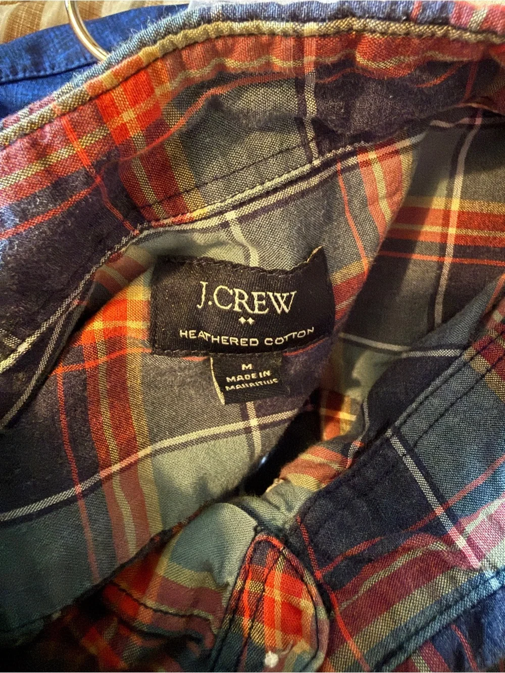J. Crew Men's Navy and Red Plaid Button-Down Shirt